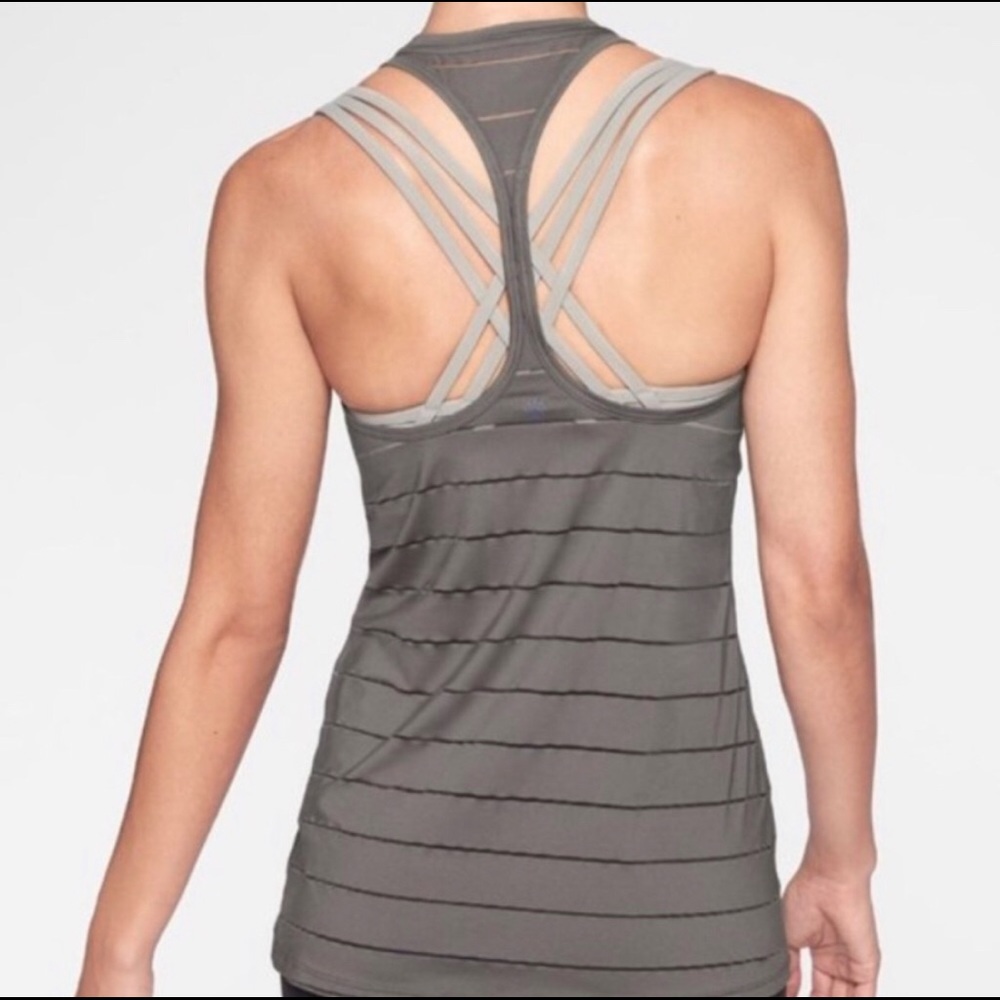 Athleta Striped High Neck Mesh Chi Tank - Gray